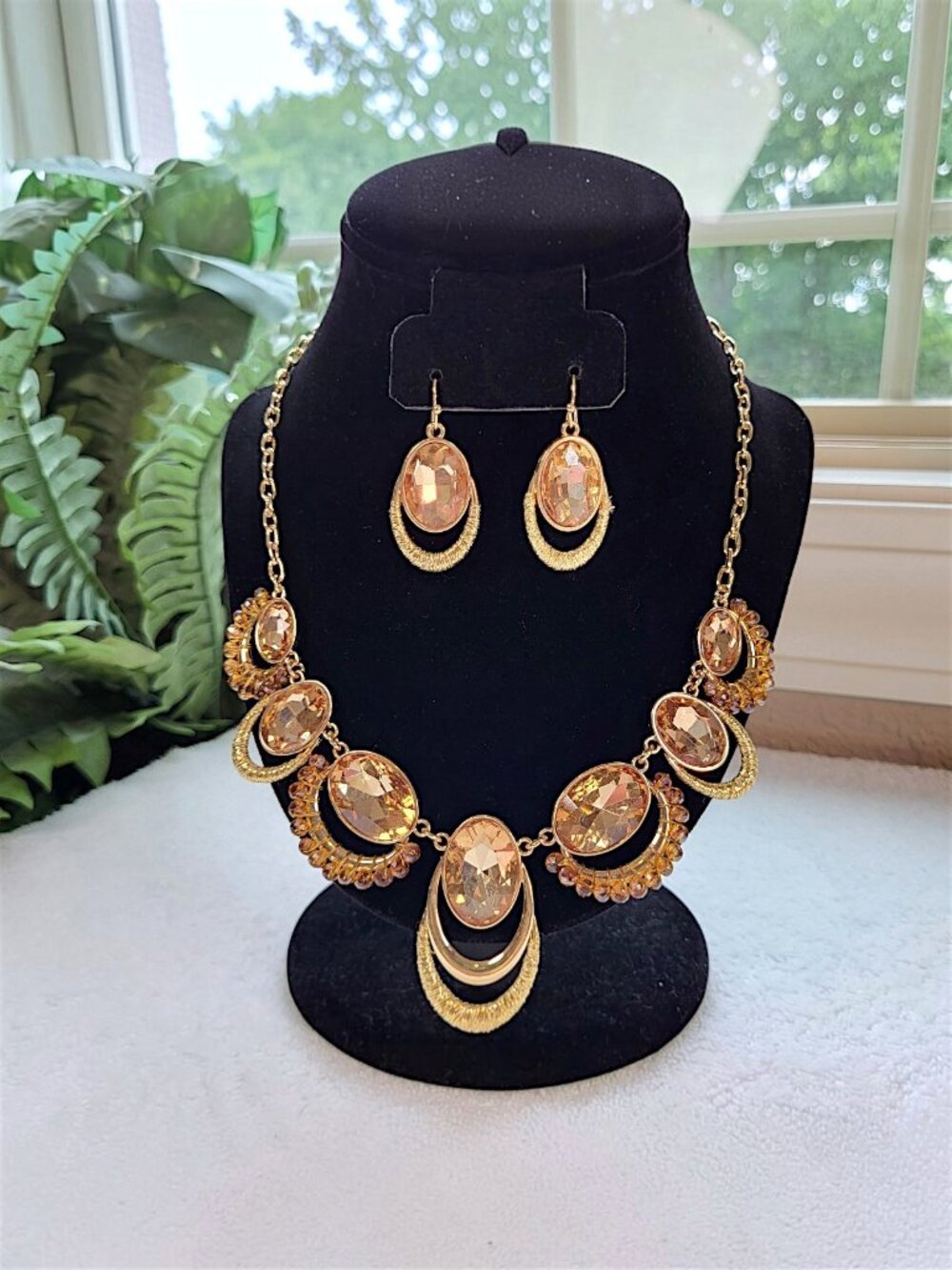 Cato Champagne Crystal Statement Necklace & Earrings Set